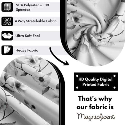 BRIDA Stretchable Polycotton Spandex Floral Printed Dining Chair Covers (6 Chair Cover, English Grey) - Image 3