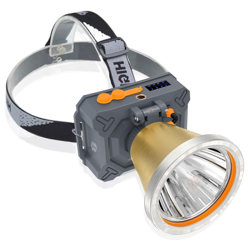 Pick Ur Needs Chargeable Head Lamp 3 Blink Mode Aluminum Body 4000mAh Battery 200W Bright LED 5 hrs Torch Headlamp Emergency Light (Gold) - Image 1