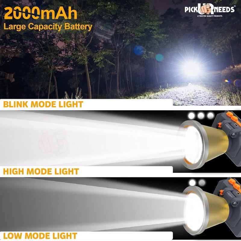 Pick Ur Needs Chargeable Head Lamp 3 Blink Mode Aluminum Body 4000mAh Battery 200W Bright LED 5 hrs Torch Headlamp Emergency Light (Gold) - Image 5