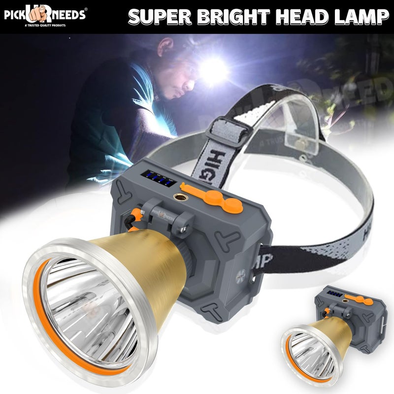 Pick Ur Needs Chargeable Head Lamp 3 Blink Mode Aluminum Body 4000mAh Battery 200W Bright LED 5 hrs Torch Headlamp Emergency Light (Gold) - Image 3