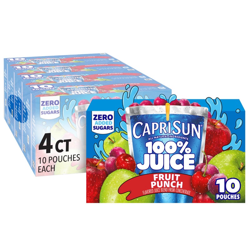 Capri-Sun كابري صن عصير 100% مشروب فواكه بنكهة طبيعية، عبوة 40 حبة، 4 صناديق تحتوي على 10 أكياس - Image 1