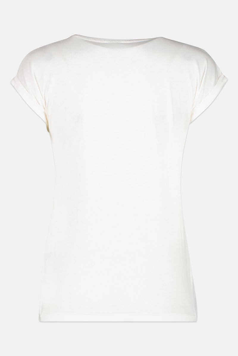 UNDIZ Women Crew Neck Short Sleeve Graphic Print T-Shirt, White - Image 2