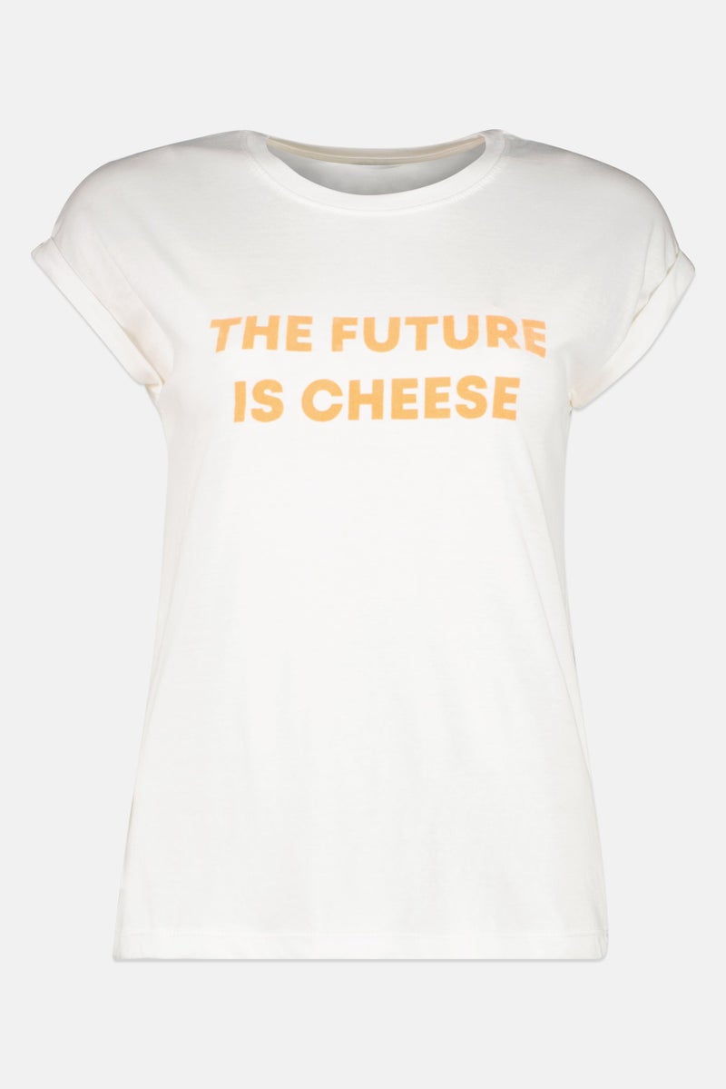UNDIZ Women Crew Neck Short Sleeve Graphic Print T-Shirt, White - Image 3