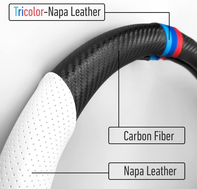 KEYOZA Leather Car Steering Wheel Cover, Anti-Slip, Safety, Soft, Breathable, Heavy Duty, Thick, Full Surround, Sports Style (Black-White) - Image 5