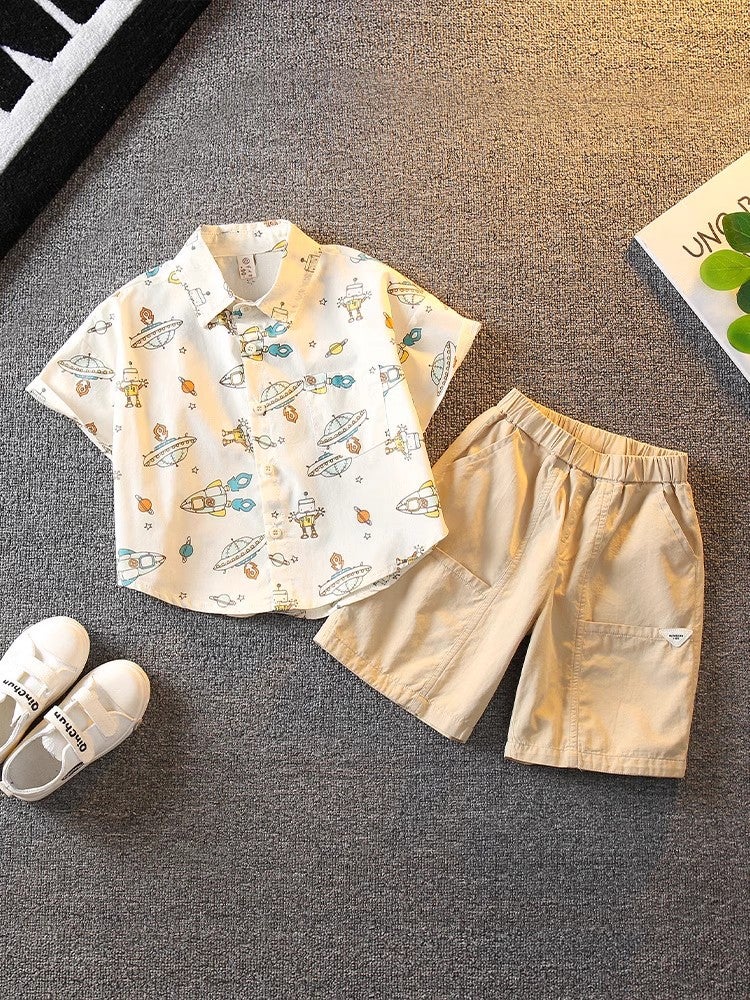 Boys' Summer Suit 25 New Western Style Baby Summer Cyber Red Shirt Short-Sleeved Clothes Children'S Cool And Handsome Children'S Clothing - Image 5