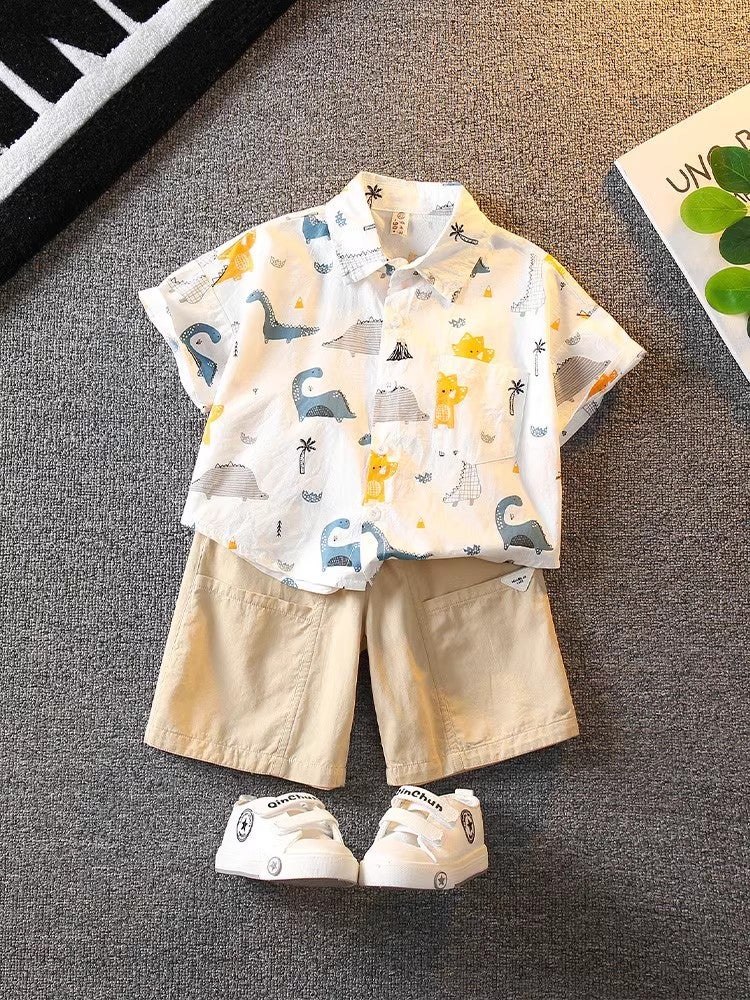 Boys' Summer Suit 25 New Western Style Baby Summer Cyber Red Shirt Short-Sleeved Clothes Children'S Cool And Handsome Children'S Clothing - Image 3