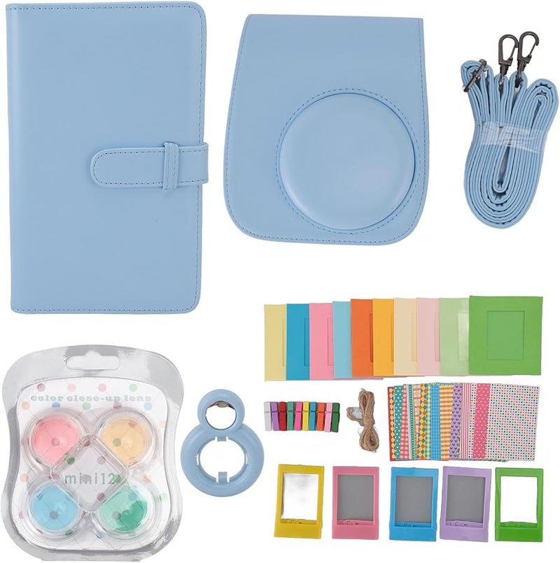 حقيبة واقية للكاميرا الفورية الزرقاء مع حزام وألبوم ومرآة سيلفي ومرشحات للـ Mini 12 الأرجواني، إكسسوارات كاميرا للأطفال بسعة كبيرة - Image 1