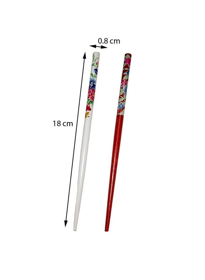 Salvus App SOLUTIONS Beautiful Wooden Handmade Multicolor Hair Pin/Bun Sticks for Women & Girls, Set of 2 - Image 2