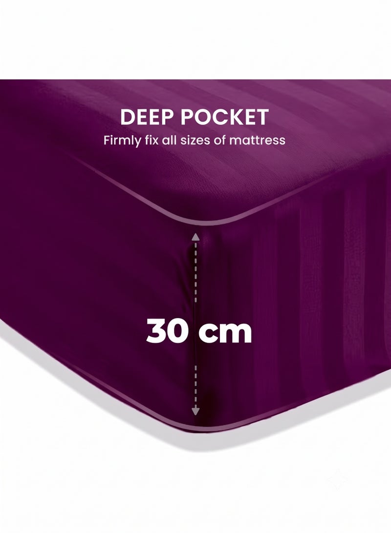ZEESQUARE 4-Piece Luxury Purple Striped King Size Bed Sheet Set | Premium Hotel Collection Bedding Set with Duvet Cover, Fitted Sheet & Pillow Cases | Soft Comfortable Bedroom Bedding for Modern Home Décor - Image 3