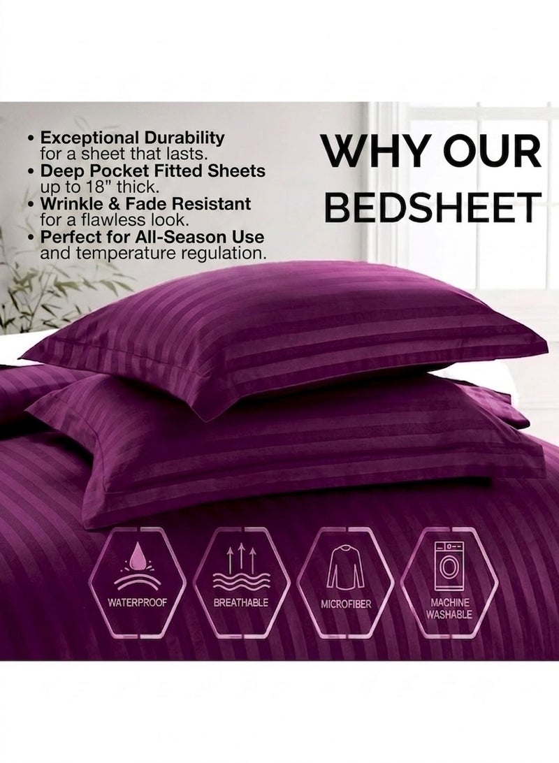 ZEESQUARE 4-Piece Luxury Purple Striped King Size Bed Sheet Set | Premium Hotel Collection Bedding Set with Duvet Cover, Fitted Sheet & Pillow Cases | Soft Comfortable Bedroom Bedding for Modern Home Décor - Image 2