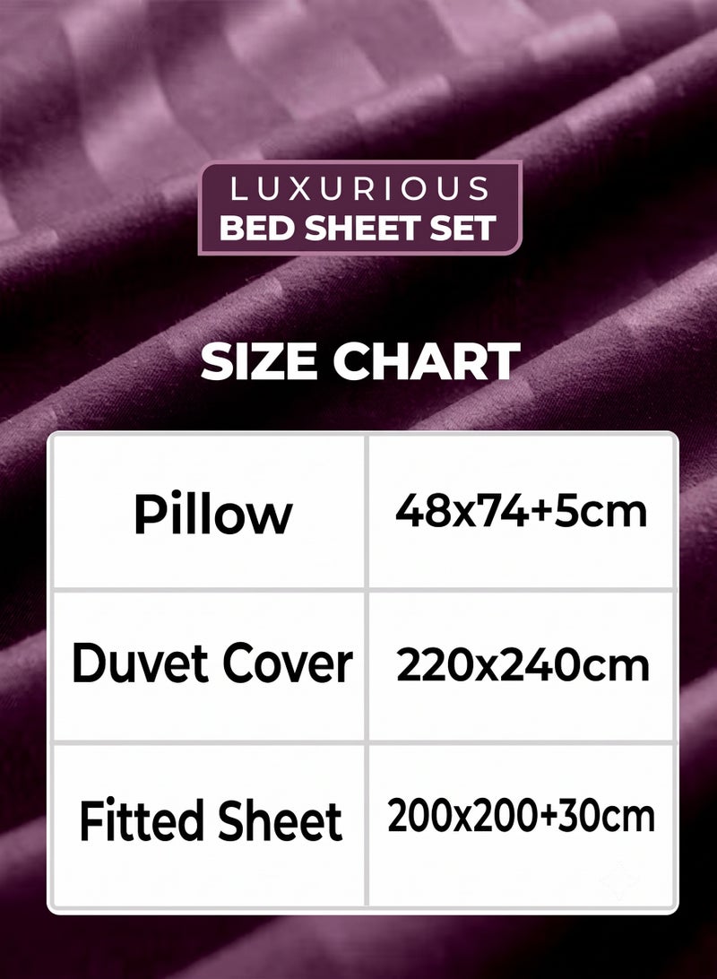 ZEESQUARE 4-Piece Luxury Purple Striped King Size Bed Sheet Set | Premium Hotel Collection Bedding Set with Duvet Cover, Fitted Sheet & Pillow Cases | Soft Comfortable Bedroom Bedding for Modern Home Décor - Image 5