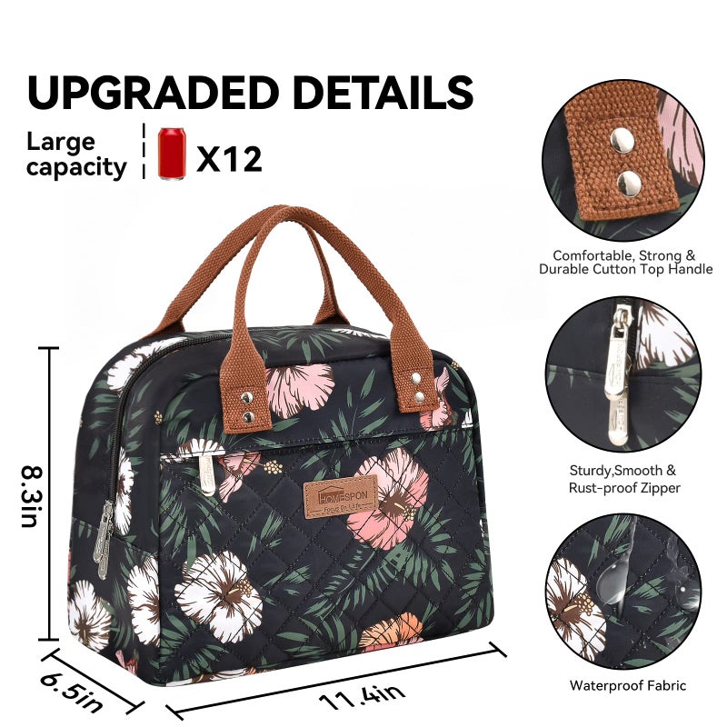 HOMESPON Insulated Lunch Bag for Women Men Adults Lunch Tote with Front Pocket Lunch Box Container Cooler Bag for Work Picnic (Floral) - Image 5