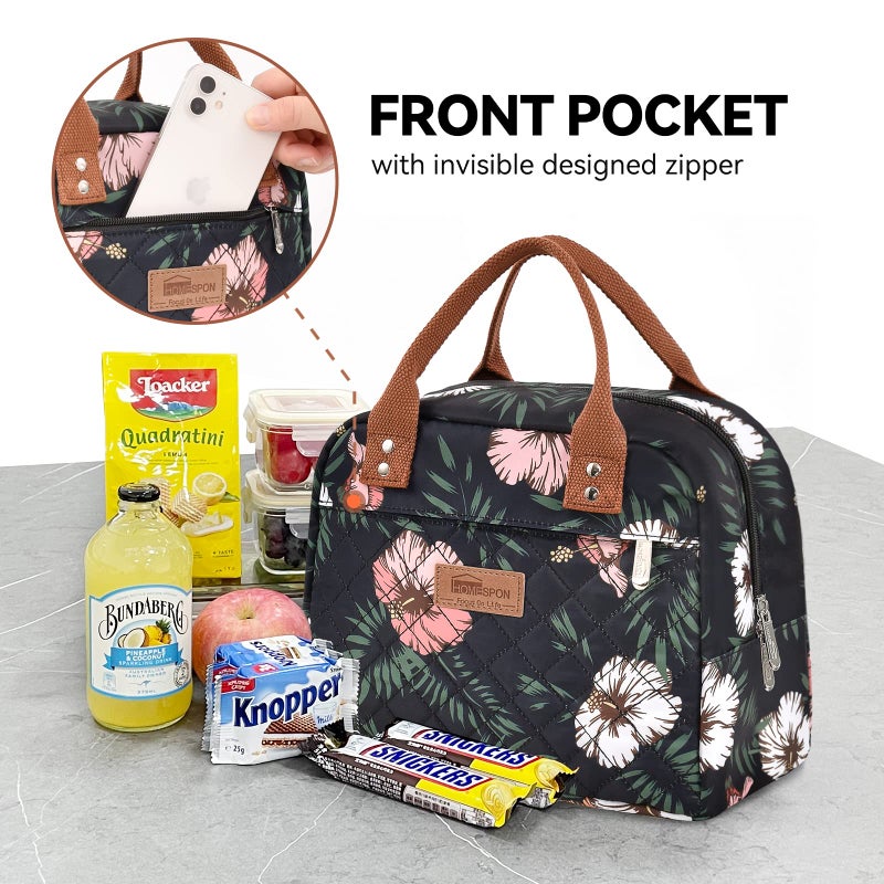 HOMESPON Insulated Lunch Bag for Women Men Adults Lunch Tote with Front Pocket Lunch Box Container Cooler Bag for Work Picnic (Floral) - Image 2