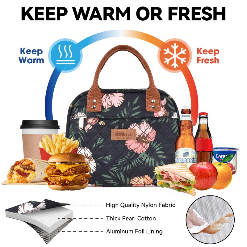 HOMESPON Insulated Lunch Bag for Women Men Adults Lunch Tote with Front Pocket Lunch Box Container Cooler Bag for Work Picnic (Floral) - Image 4
