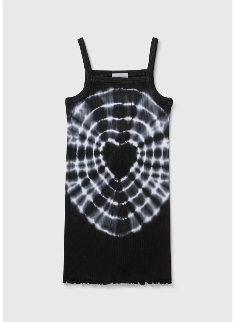 Matalan Girls Black Ribbed Tie Dye Dress