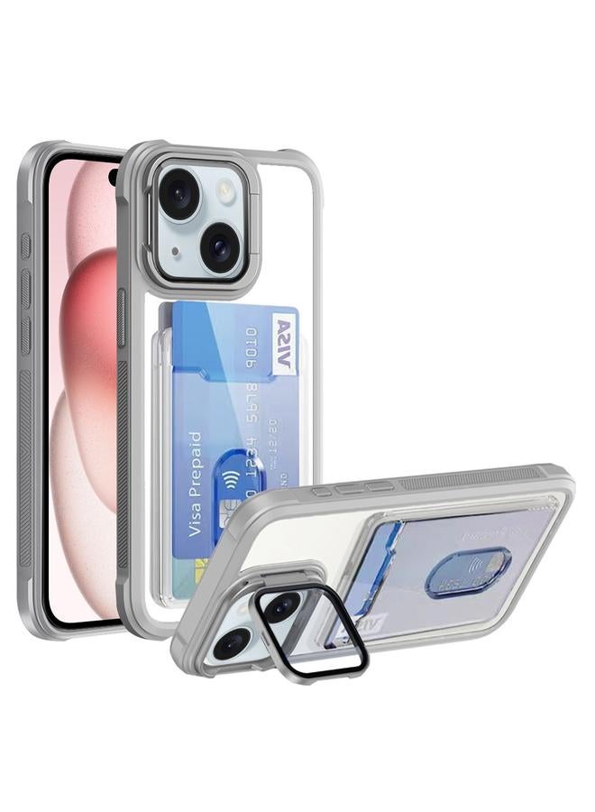 Zaboon For iPhone 15 Card Bag Holder Acrylic Hybrid TPU Phone Case(White)