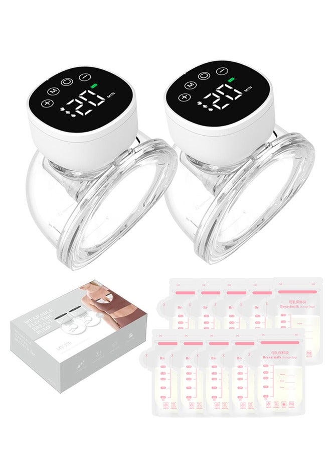 CAYGA Hands Free Wearable Electric Breast Pump, Double Electric Pump with 3 Modes，9 Suction Levels With 10 Pcs Breastmilk Storage Bags，LED Touch Control Display - Image 1