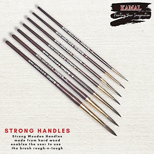 Kamal Plastic Round Natural Pony Hair Non - Synthetic Set Of 7 Paint Brushes For Artists Or Students Suitable For Oil, Nail, Artist, Acrylic Painting. Handle - Brown Handle - Image 2