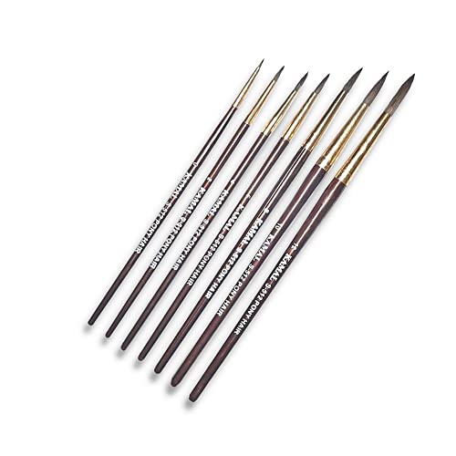 Kamal Plastic Round Natural Pony Hair Non - Synthetic Set Of 7 Paint Brushes For Artists Or Students Suitable For Oil, Nail, Artist, Acrylic Painting. Handle - Brown Handle - Image 1