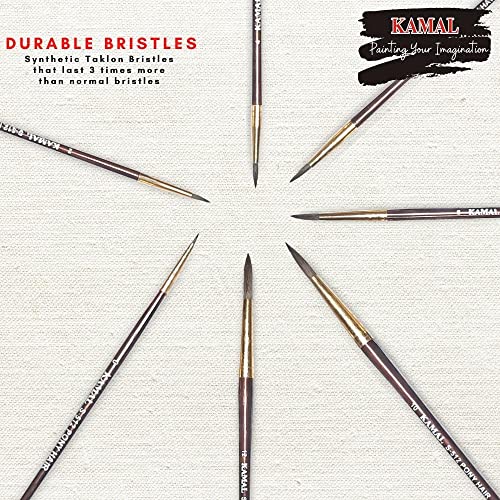 Kamal Plastic Round Natural Pony Hair Non - Synthetic Set Of 7 Paint Brushes For Artists Or Students Suitable For Oil, Nail, Artist, Acrylic Painting. Handle - Brown Handle - Image 3
