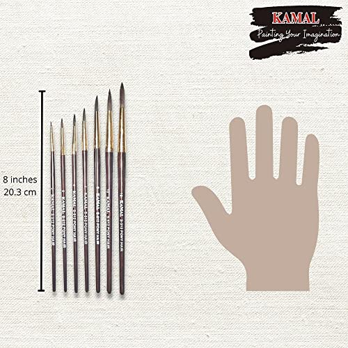 Kamal Plastic Round Natural Pony Hair Non - Synthetic Set Of 7 Paint Brushes For Artists Or Students Suitable For Oil, Nail, Artist, Acrylic Painting. Handle - Brown Handle - Image 5