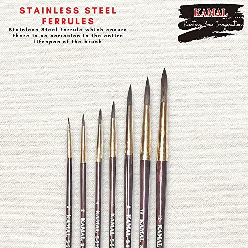 Kamal Plastic Round Natural Pony Hair Non - Synthetic Set Of 7 Paint Brushes For Artists Or Students Suitable For Oil, Nail, Artist, Acrylic Painting. Handle - Brown Handle - Image 4