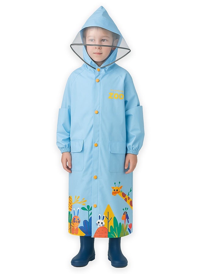 LITTLE SURPRISE BOX Little Surprise Box,  Blue Animal Print knee length Raincoat for Kids & Teens-2XL - Image 1