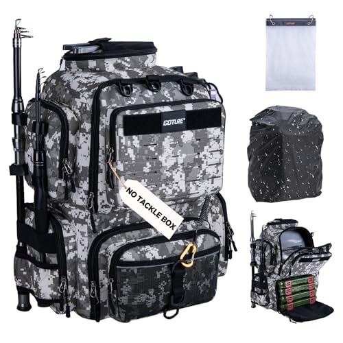 Goture Fishing Backpack 900D WaterResistant Tackle Backpack with Rod Holders 45L Large Fishing Bag Storage Gear Tackle Bag with 8 Lure Pockets Rain Cover for Camping HikingWithout Tackle Box - Image 1