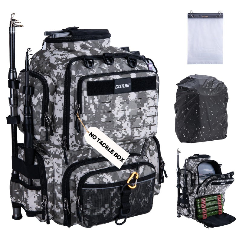 Goture Fishing Backpack 900D WaterResistant Tackle Backpack with Rod Holders 45L Large Fishing Bag Storage Gear Tackle Bag with 8 Lure Pockets Rain Cover for Camping HikingWithout Tackle Box - Image 2