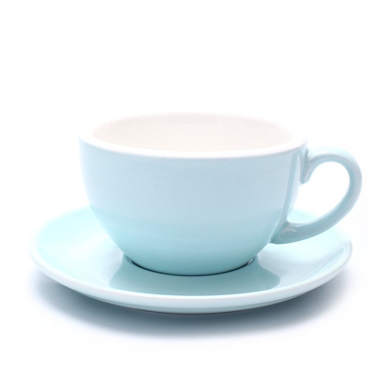 Coffeezone Latte Art Cup and Saucer for Latte  Cappuccino Great Cup Shape for Coffee Shop and Barista Ceramic Glossy Light Blue 105 oz