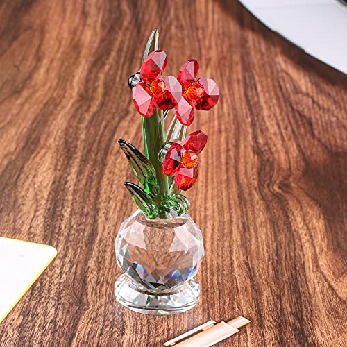 Xinkulas Crystal Orchid Flower Figurine Home Decor Suncatcher Ornament (Red) - Image 4