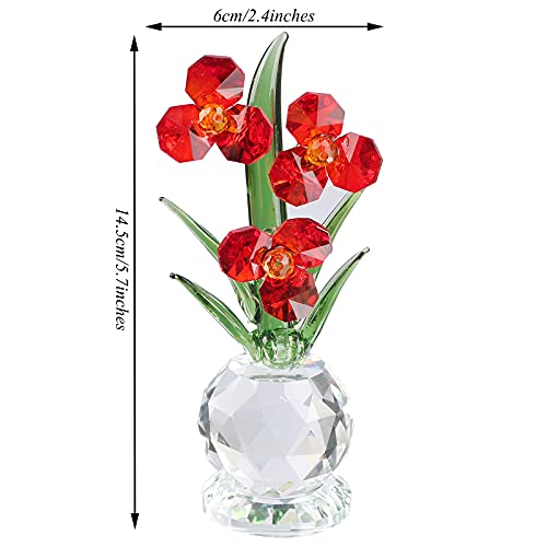Xinkulas Crystal Orchid Flower Figurine Home Decor Suncatcher Ornament (Red) - Image 2