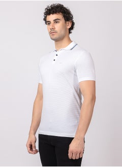 OCTAVE Octave Men's Contrast Arm Band Knitted Polo T-Shirt,White  - Image 4