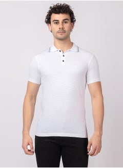 OCTAVE Octave Men's Contrast Arm Band Knitted Polo T-Shirt,White  - Image 5