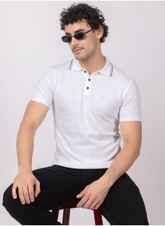 OCTAVE Octave Men's Contrast Arm Band Knitted Polo T-Shirt,White  - Image 2