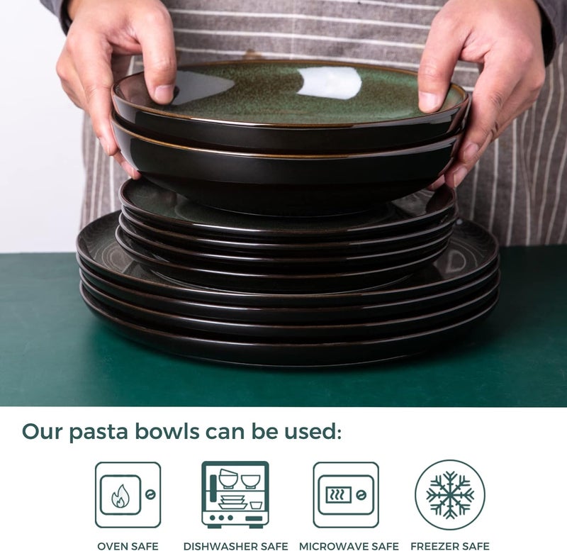 LERATIO 90 Pasta Bowls38oz Ceramic Pasta BowlsReactive Glaze Pasta Bowl Set of 4Microwave  DishwasherOven SafeLarge Wide Serving Bowls for Salad DessertScratch ResistantGreen - Image 3
