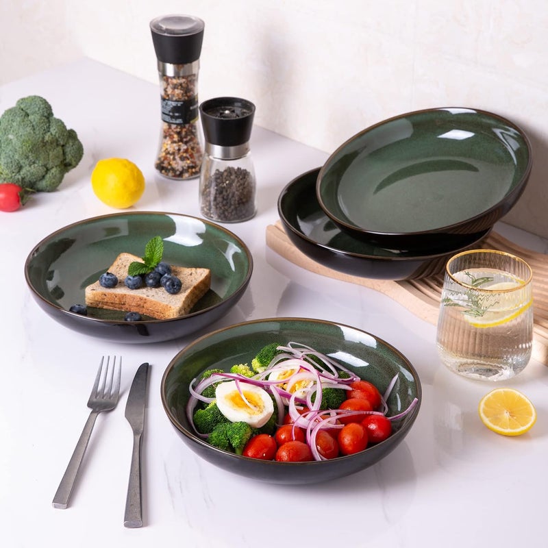 LERATIO 90 Pasta Bowls38oz Ceramic Pasta BowlsReactive Glaze Pasta Bowl Set of 4Microwave  DishwasherOven SafeLarge Wide Serving Bowls for Salad DessertScratch ResistantGreen - Image 4