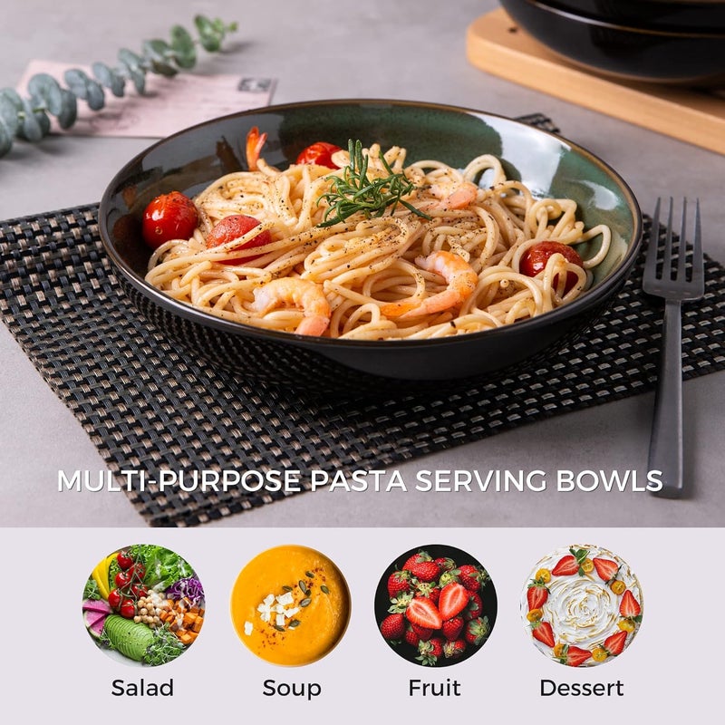 LERATIO 90 Pasta Bowls38oz Ceramic Pasta BowlsReactive Glaze Pasta Bowl Set of 4Microwave  DishwasherOven SafeLarge Wide Serving Bowls for Salad DessertScratch ResistantGreen - Image 5