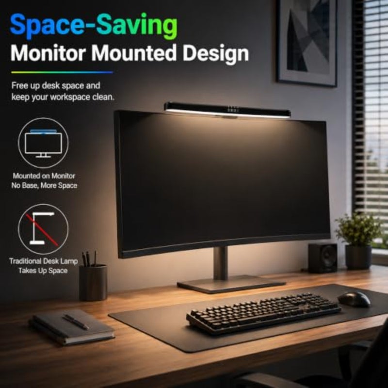 RGB Monitor Light Bar, Computer Monitor Light, Curved Computer Monitor Lamp with 7-Color RGB Adjustable+3-Color Main Light Modes, LED Screen Monitor Light Bar for Desk Home Office Gaming - Image 5