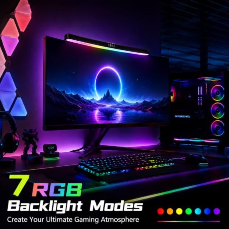 RGB Monitor Light Bar, Computer Monitor Light, Curved Computer Monitor Lamp with 7-Color RGB Adjustable+3-Color Main Light Modes, LED Screen Monitor Light Bar for Desk Home Office Gaming - Image 3