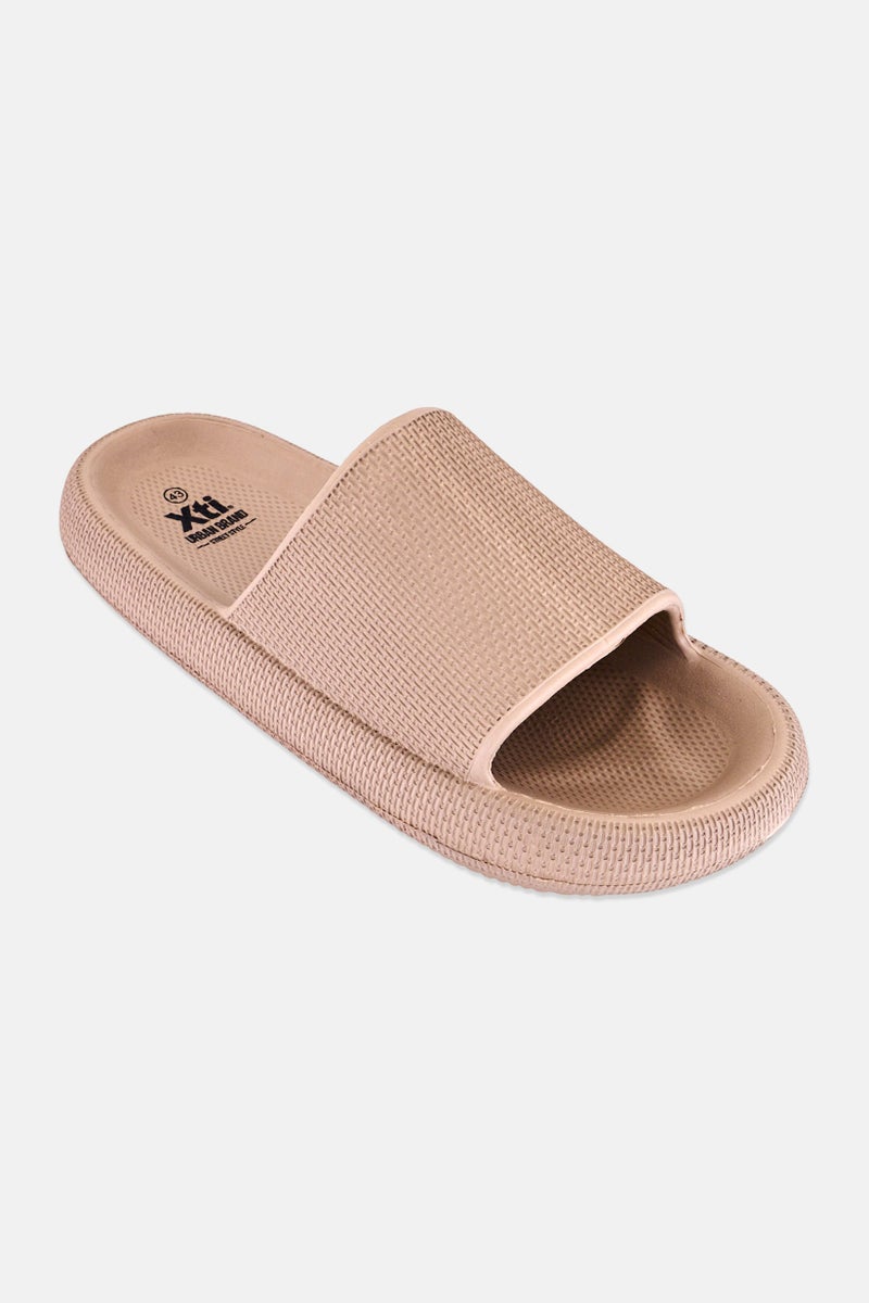 Xti Men Brand Logo Slip On Slides, Tan - Image 1