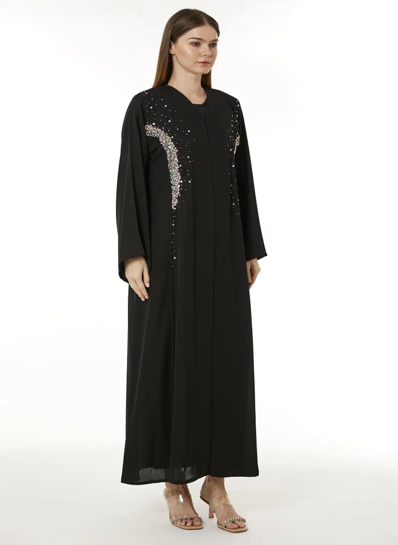 Moistreet Black Korean Nida Hand Embellished Abaya