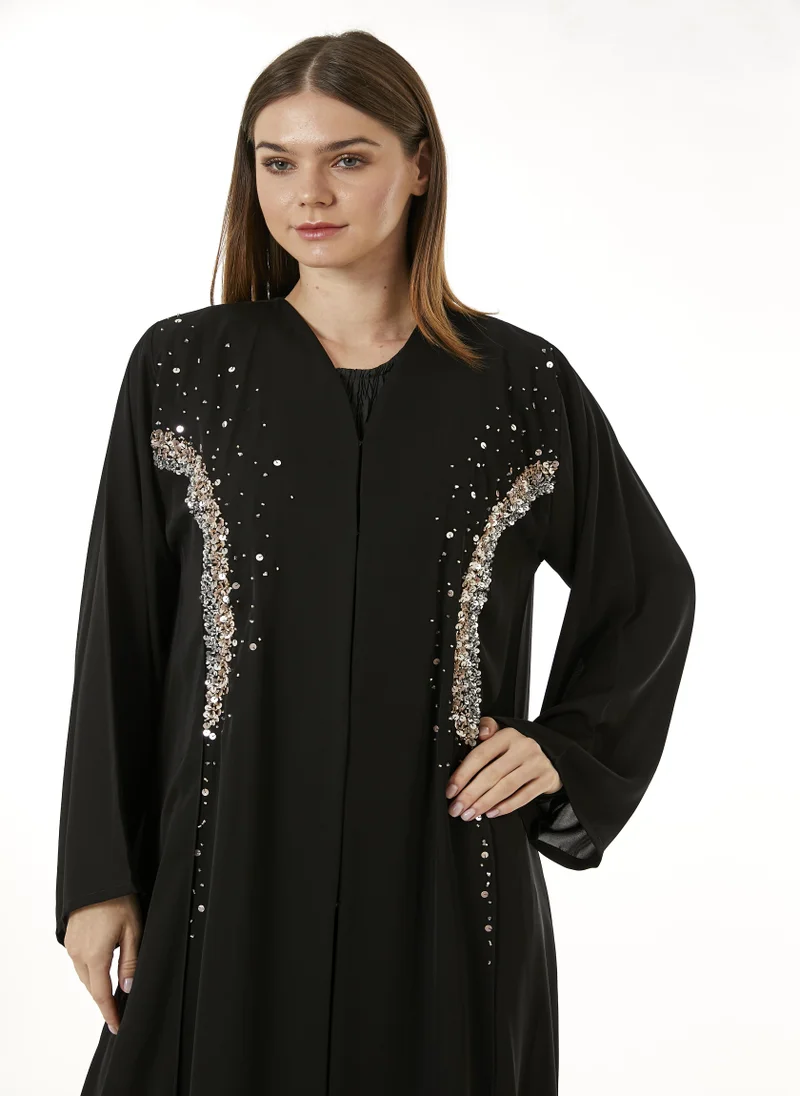 Moistreet Black Korean Nida Hand Embellished Abaya