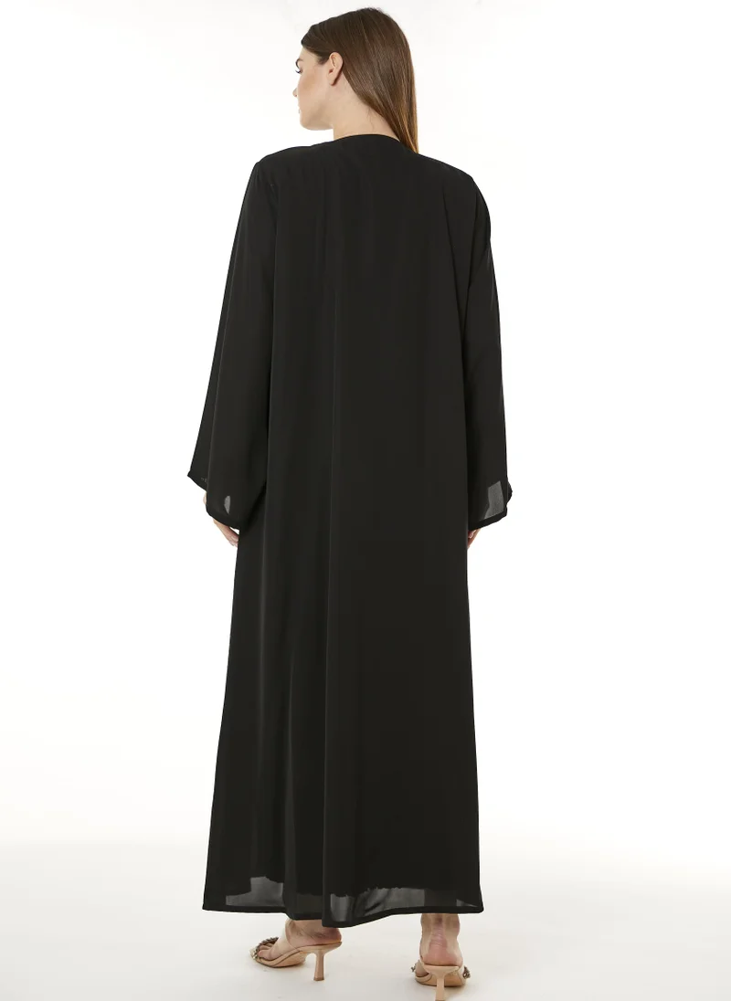 Moistreet Black Korean Nida Hand Embellished Abaya