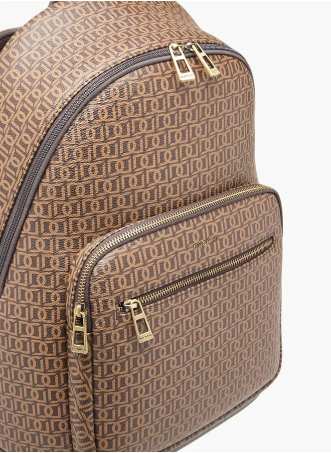 دوتشيني Monogram Print Backpack With Zip Closure And Laptop Compartment - 31X43X17 Cm