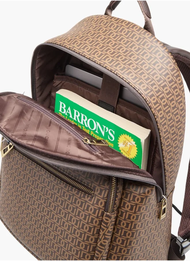 دوتشيني Monogram Print Backpack With Zip Closure And Laptop Compartment - 31X43X17 Cm