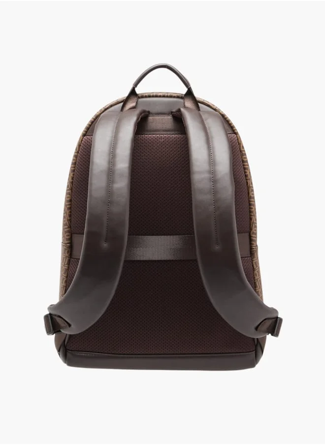 دوتشيني Monogram Print Backpack With Zip Closure And Laptop Compartment - 31X43X17 Cm