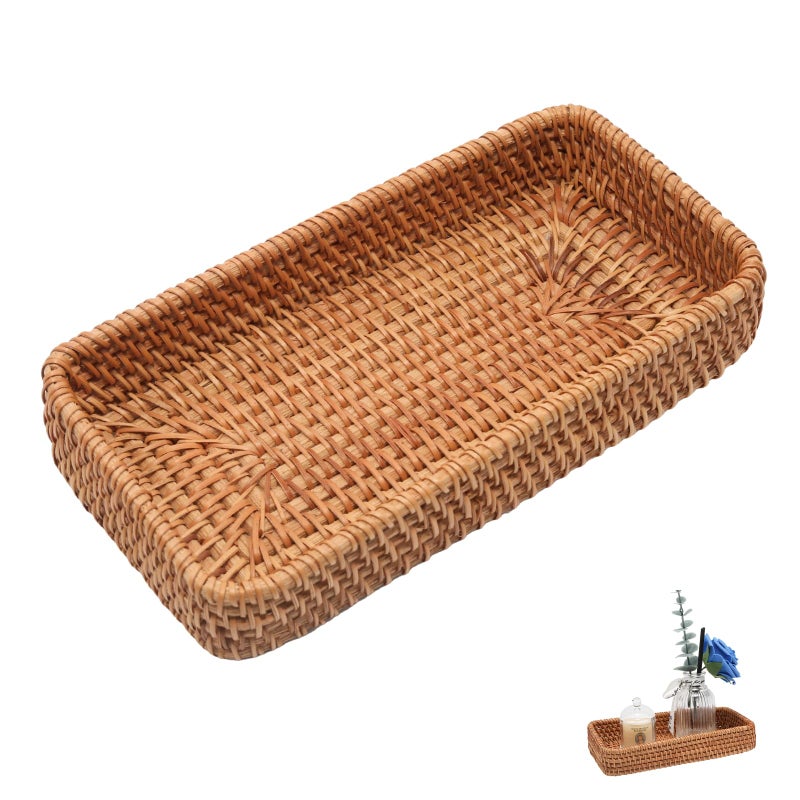Wuyituart 8 Inch Small Rattan Basket Handwoven Serving Tray Storage Blasket Decorative Tray for Home Decor, 8.3"x4.3" - Image 1