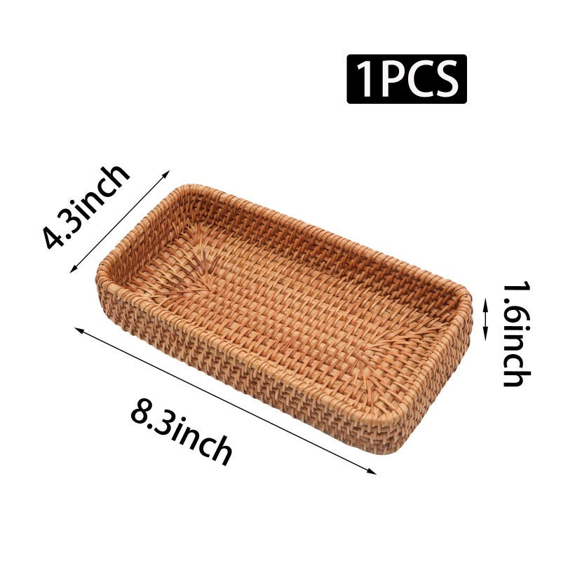 Wuyituart 8 Inch Small Rattan Basket Handwoven Serving Tray Storage Blasket Decorative Tray for Home Decor, 8.3"x4.3" - Image 2