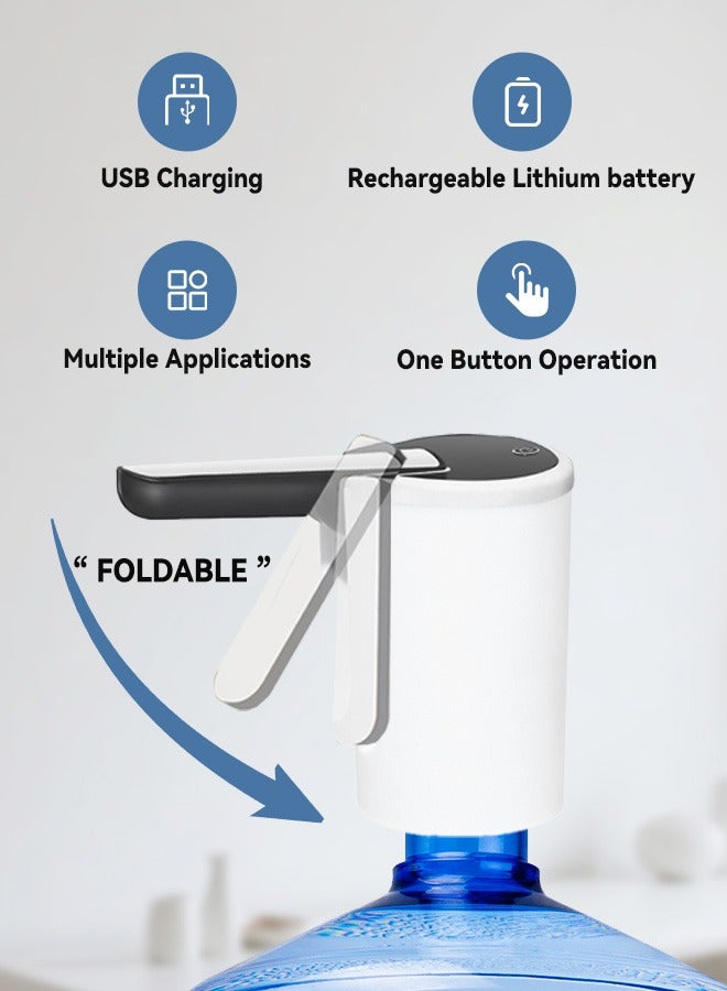 مضخة مياه كهربائية قابلة للطي وقابلة لإعادة الشحن عبر USB، موزع مياه صغير محمول مع ضوضاء منخفضة، تشغيل بلمسة واحدة للمنزل والمكتب والسفر، توافق عالمي - Image 1